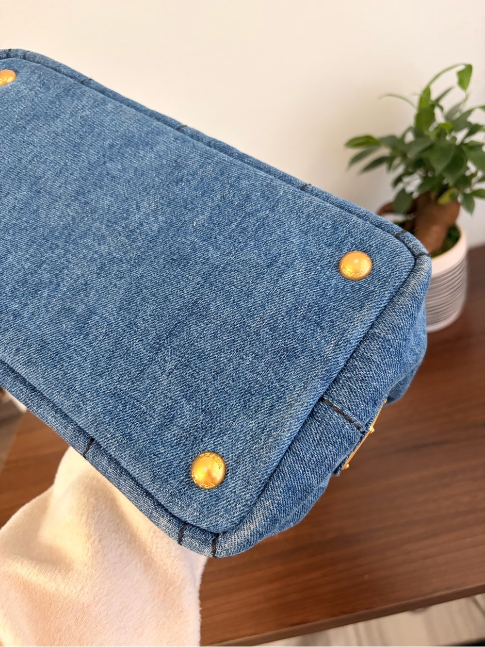 Prada Denim Tote in Blue with Navy Strap - Picture 5 of 8
